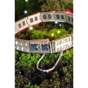 Art Deco 1920s Sapphire Glass Princess Cut French Paste Vintage Antique Bracelet